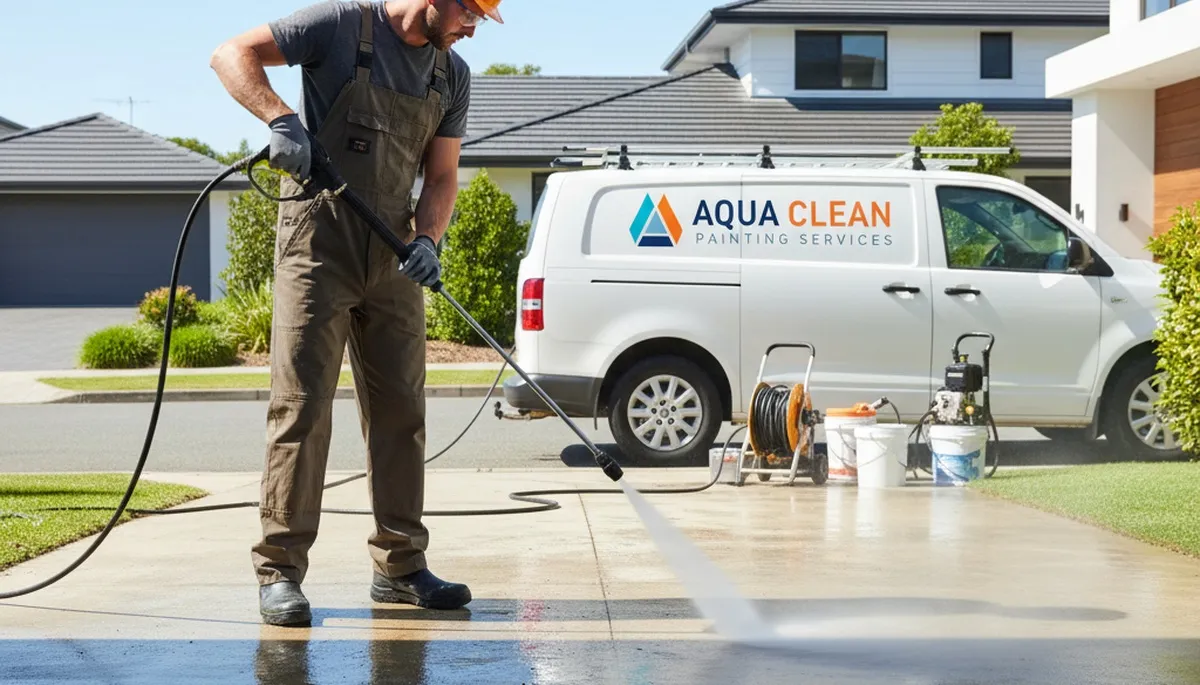 Concrete pressure cleaning service in Burlington, VT for driveways and walkways with winter salt damage.